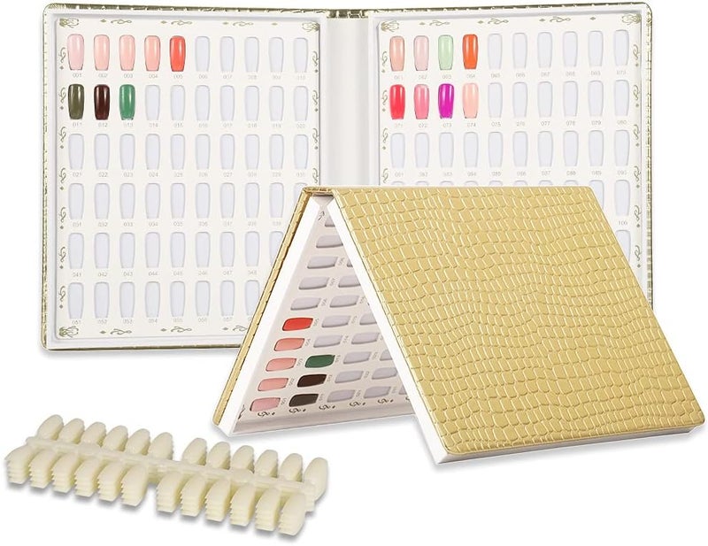 BNG Nail Colour Display Book Professional Nail Gel Polish 120 Colors Display Card Gold Leather Book Nail Color Chart Nail Art Salon Design Display Booklet 120 Pcs False Nails Tips