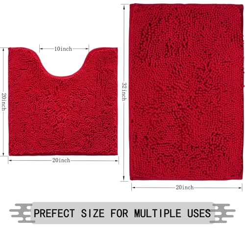 Flotstiga Bathroom Rugs Sets 2 Piece,Super Absorbent Soft,Thick,Machine Washable Chenille Bath Mat,Non Slip Toilet Floor Rug,Bath Mats for Bathroom,20x32 Plus 20x20 U Shape,Red - Image 3