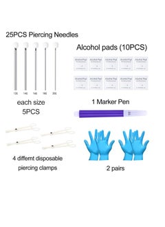 JIESIBAO Body Piercing Kit Piercing Needles Clamps Kit for Ear Nose Septum Belly Button Tongue Nipple Eyebrow Lip Piercing 12G 14G 16G 18G 20G Needles with 4 Disposable Piercing Clamps Forcep  - Image 2