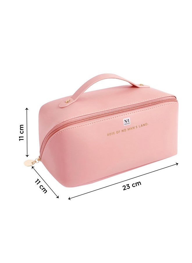 NFI essentials NFI essentials Pack of 2 Cosmetic Travel Organizer Bag, Women's Makeup Pouch Toiletry Bag Portable Leather Wide Opening Cosmetics Bag with Handle and Divider  - Image 4