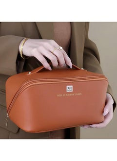 أساسيات المواد غير الغذائية مجموعة من 2 حقيبة تنظيم مستحضرات التجميل للسفر من NFI Essentials، حقيبة مستحضرات تجميل نسائية، حقيبة أدوات تواليت محمولة من الجلد بفتحة واسعة مع مقبض وفاصل  - Image 5