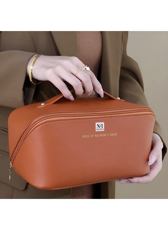 NFI essentials NFI essentials Pack of 2 Cosmetic Travel Organizer Bag, Women's Makeup Pouch Toiletry Bag Portable Leather Wide Opening Cosmetics Bag with Handle and Divider  - Image 5