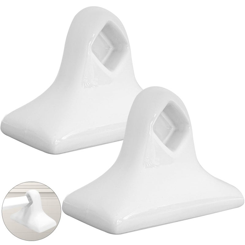 IWIWE 2 Pcs White Ceramic & Porcelain Towel Bar Brackets - Vintage Retro Towel Rack Post Holder | Mid Century Modern Bathroom & Kitchen Accessory, Flat Back, Rod Not Included - Image 1