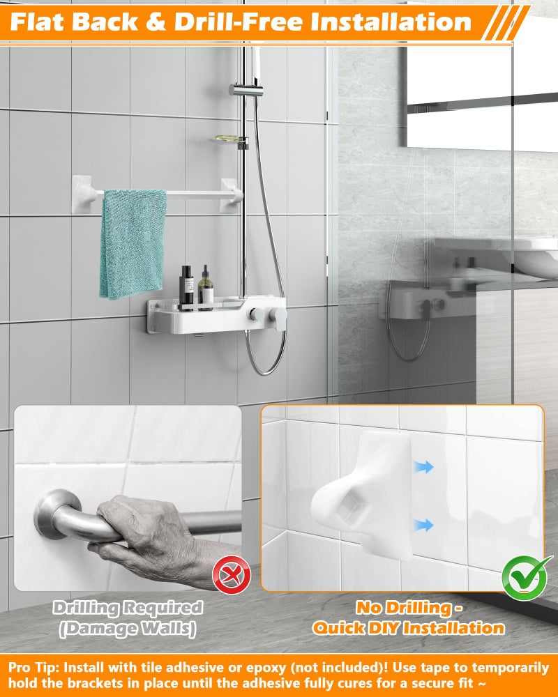 IWIWE 2 Pcs White Ceramic & Porcelain Towel Bar Brackets - Vintage Retro Towel Rack Post Holder | Mid Century Modern Bathroom & Kitchen Accessory, Flat Back, Rod Not Included - Image 5