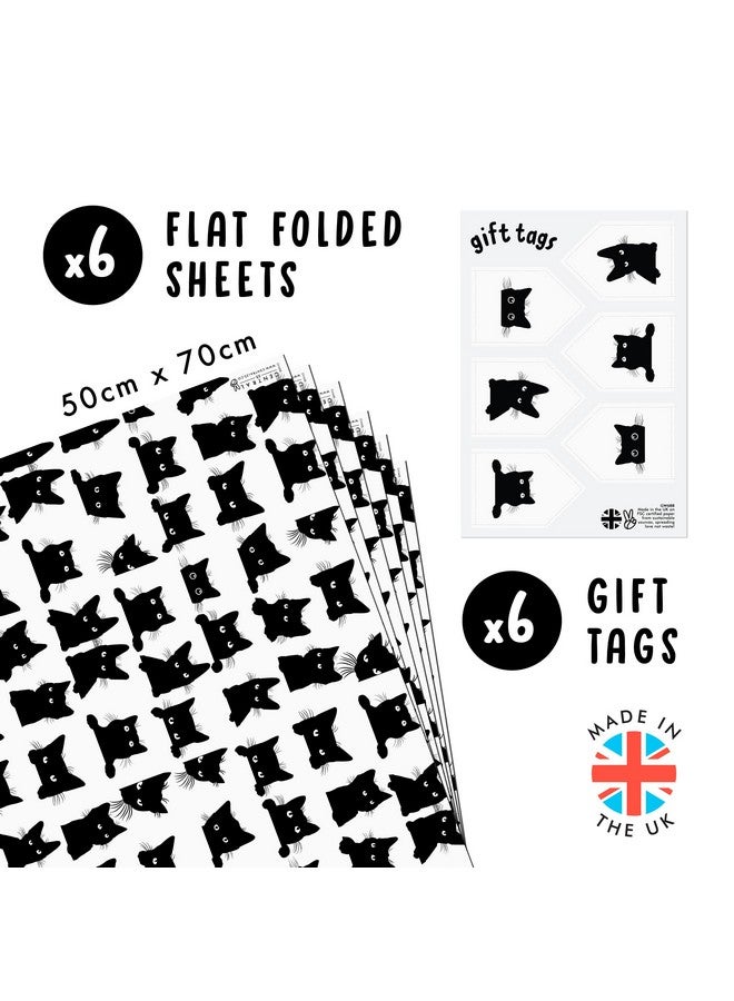 Central 23 Cat Wrapping Paper Black Cat Ecofriendly 6 Sheets Gift Wrap For Cat Mom Fur Parent Comes With Stickers - Image 2