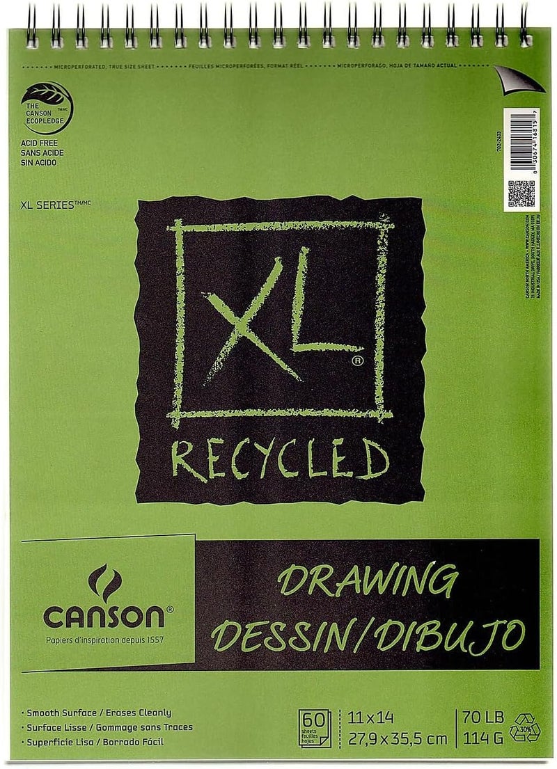 Canson XL Series Recycled Drawing Paper Pad Top Wire Bound 70 Pound 11 x 14 Inch 60 Sheets