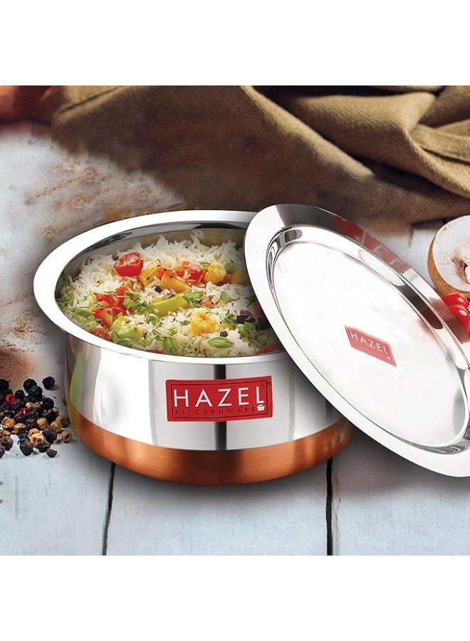HAZEL Steel Copper Bottom Tope With Lid | Cooking Vessels and Utensils | Stainless Steel Patila, Capacity 7600 ml - Image 2