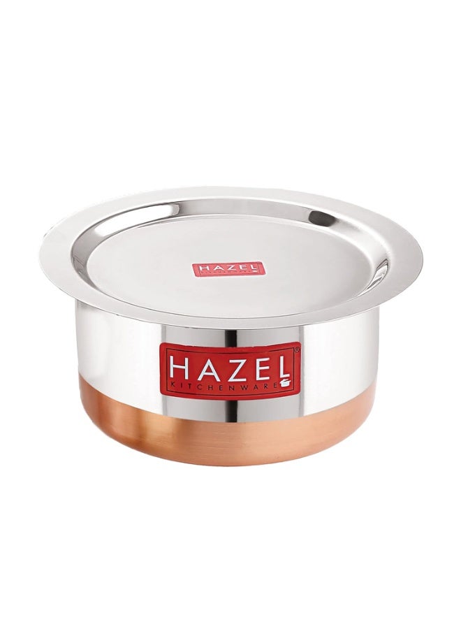 HAZEL Steel Copper Bottom Tope With Lid | Cooking Vessels and Utensils | Stainless Steel Patila, Capacity 7600 ml - Image 1