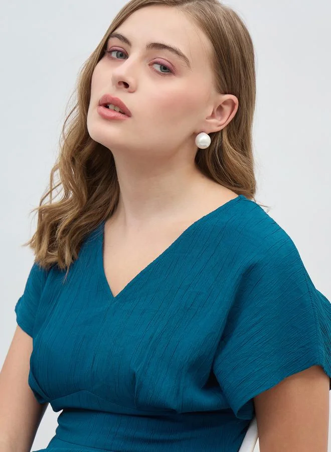 Styli Teal Empire Waist Dress