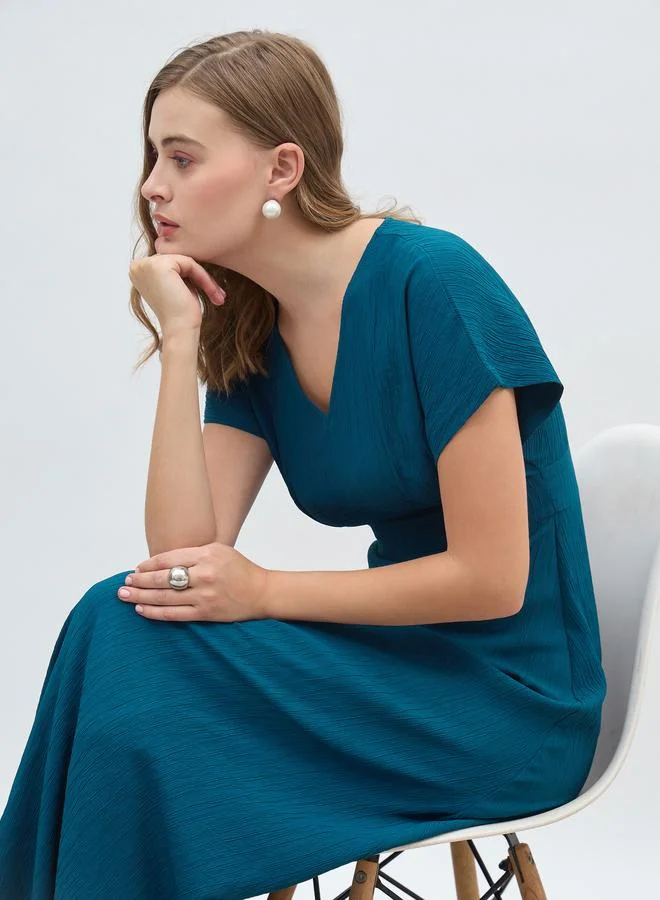 Styli Teal Empire Waist Dress