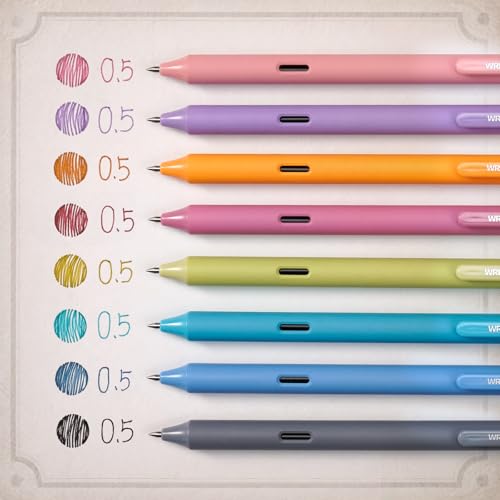 WRITECH Fine Point Gel Pens: 8ct 0.5mm Multi Colored Ink Colors Retractable Pen for Smooth Writing Note Taking Journaling Assorted Coloring No Bleed & Smear & Smudge (Vintage Set) - Image 3
