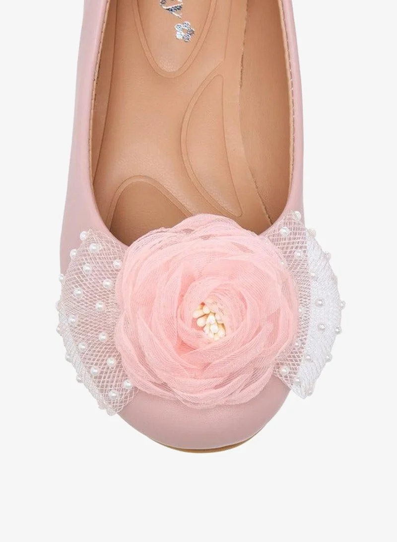 Little Missy PINK Pearl Embellished Ballerina Shoes with Flower Applique for Women | Best Price UAE