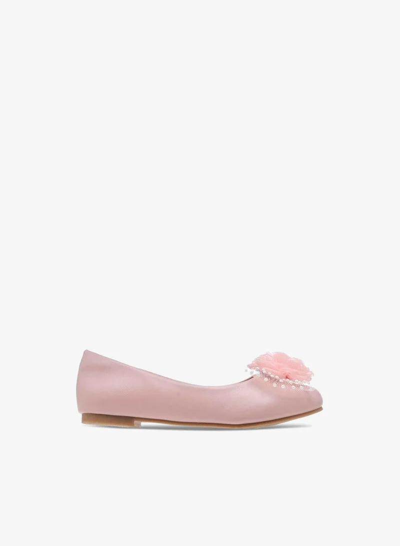 Little Missy PINK Pearl Embellished Ballerina Shoes with Flower Applique for Women | Best Price UAE