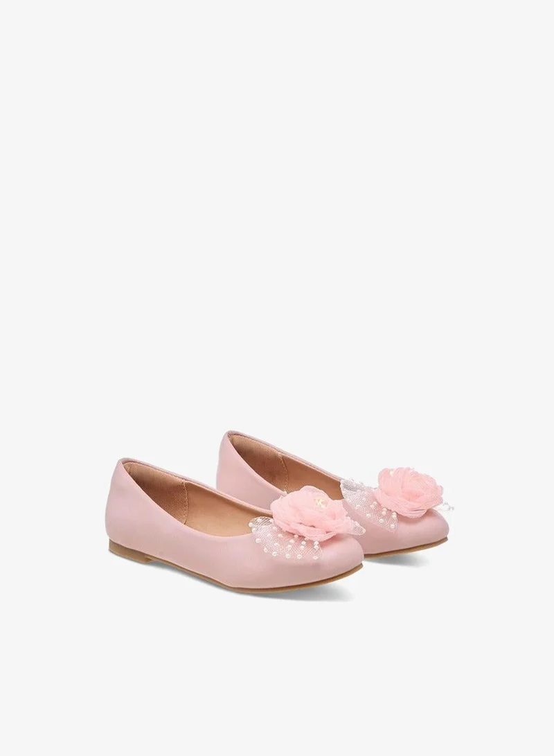 Pearl Embellished Ballerina Shoes with Flower Applique