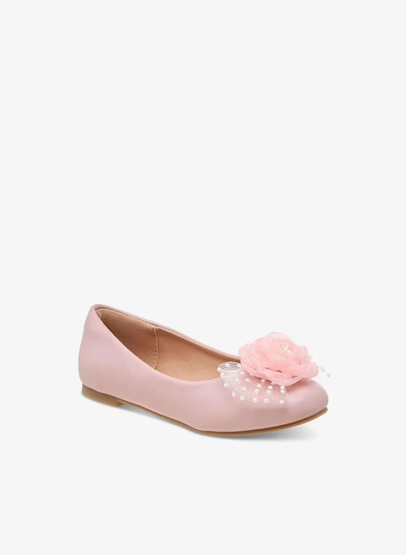 Little Missy PINK Pearl Embellished Ballerina Shoes with Flower Applique for Women | Best Price UAE