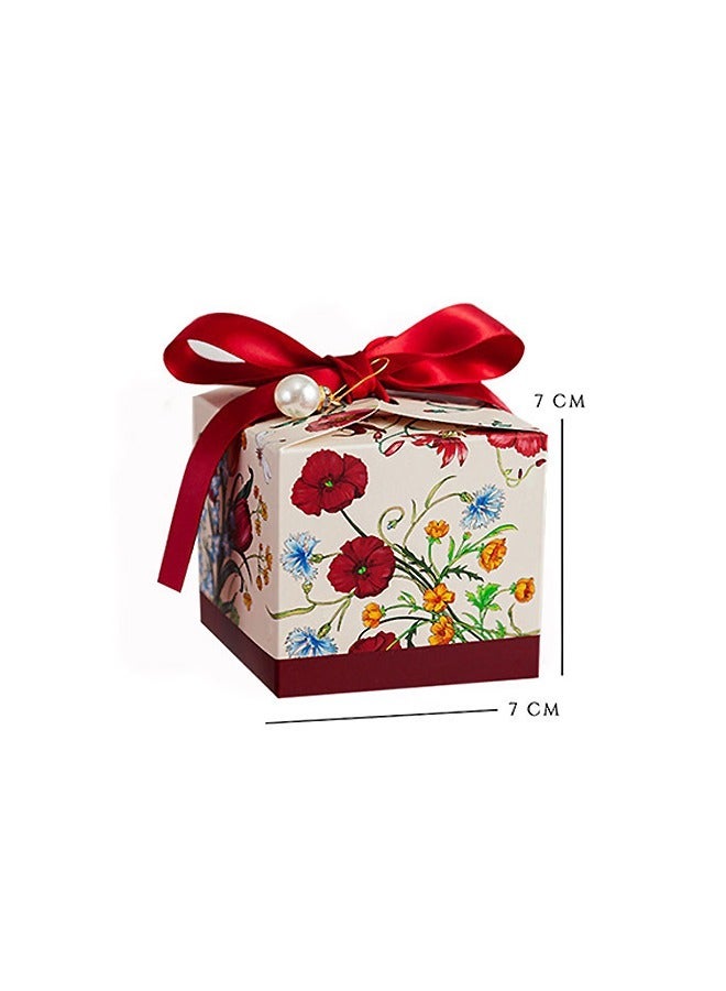 10 Pcs Flowers Pattern Favor Candy Box with Ribbon, White Cardboard Souvenir Gift Box Candy Box Wedding Candy Bag, for Wedding Birthday Themed Tea Party Favors Decor Supplies (Red) - Image 2