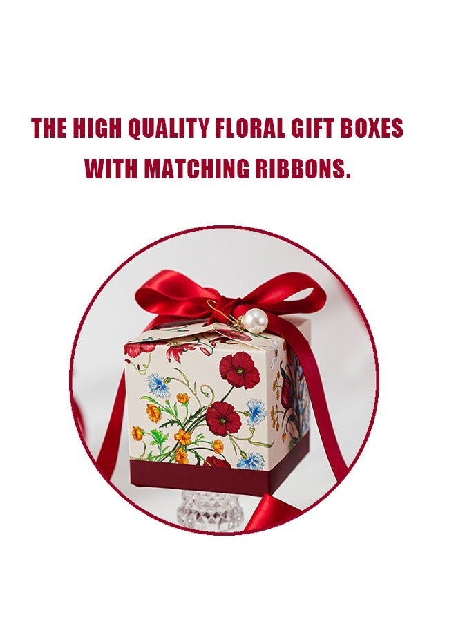 10 Pcs Flowers Pattern Favor Candy Box with Ribbon, White Cardboard Souvenir Gift Box Candy Box Wedding Candy Bag, for Wedding Birthday Themed Tea Party Favors Decor Supplies (Red) - Image 3