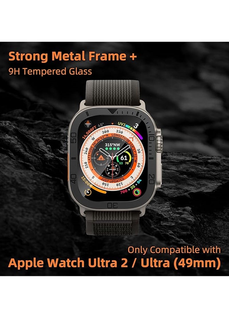 KASTWAVE Rugged Metal Case, Compatible with Apple Watch Ultra 49mm Case with Tempered Glass Screen Protector, Bezel Ring Frame Built in Clear Film for iWatch Ultra 49mm, 2 Pack, Black - Image 5