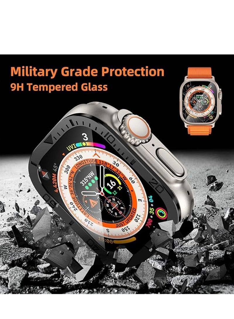 KASTWAVE Rugged Metal Case, Compatible with Apple Watch Ultra 49mm Case with Tempered Glass Screen Protector, Bezel Ring Frame Built in Clear Film for iWatch Ultra 49mm, 2 Pack, Black - Image 3