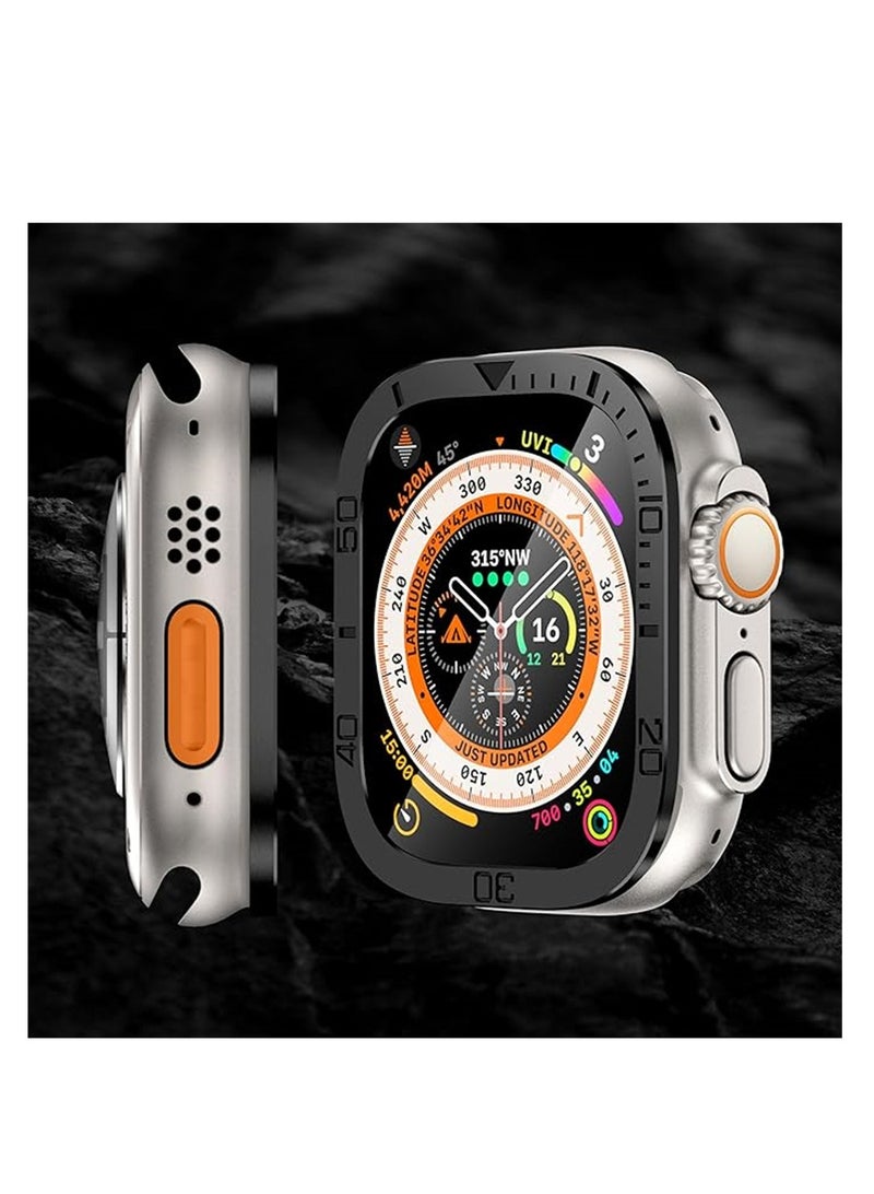 KASTWAVE Rugged Metal Case, Compatible with Apple Watch Ultra 49mm Case with Tempered Glass Screen Protector, Bezel Ring Frame Built in Clear Film for iWatch Ultra 49mm, 2 Pack, Black - Image 2