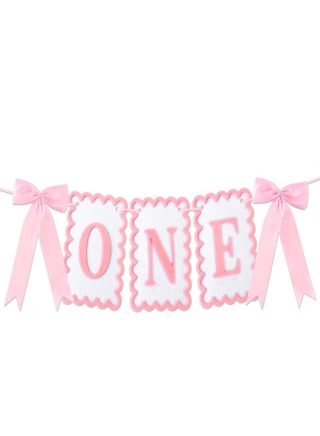Vovii Bow Highchair Banner for 1st Girls Birthday Decoration, Pink and White One Birthday Banner for Party Decor Photo Props(Pre-Strung) - Image 1