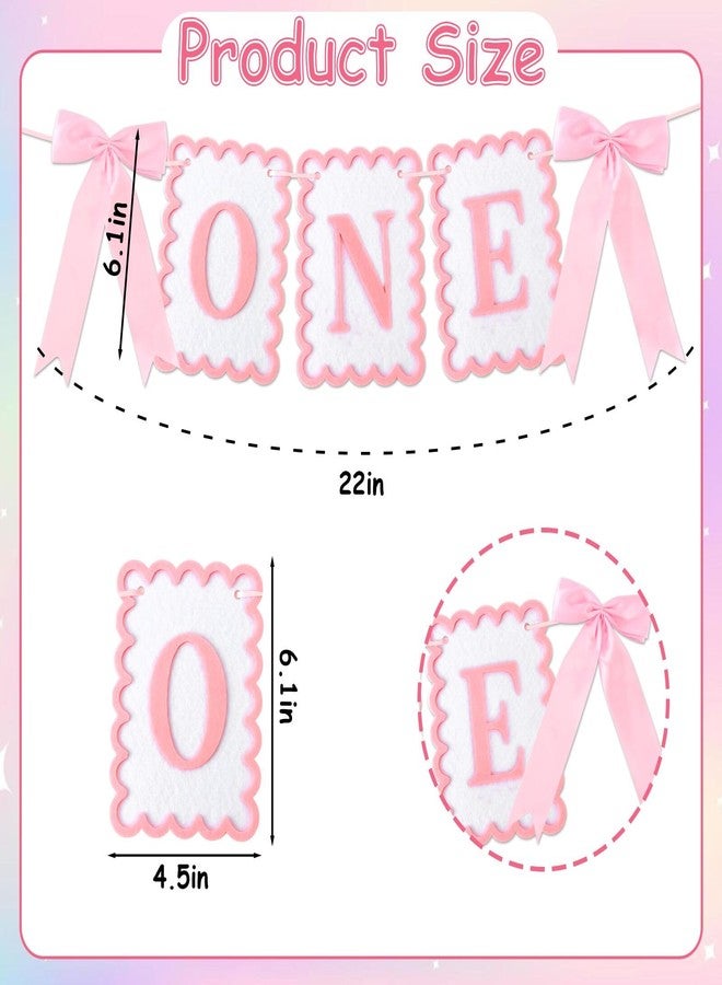 Vovii Bow Highchair Banner for 1st Girls Birthday Decoration, Pink and White One Birthday Banner for Party Decor Photo Props(Pre-Strung) - Image 3