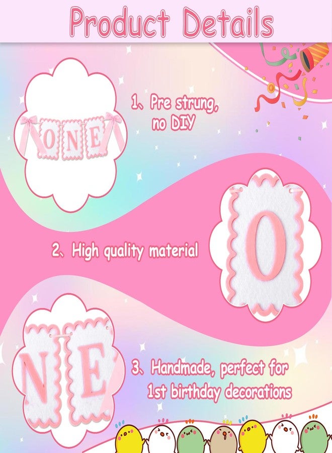 Vovii Bow Highchair Banner for 1st Girls Birthday Decoration, Pink and White One Birthday Banner for Party Decor Photo Props(Pre-Strung) - Image 4
