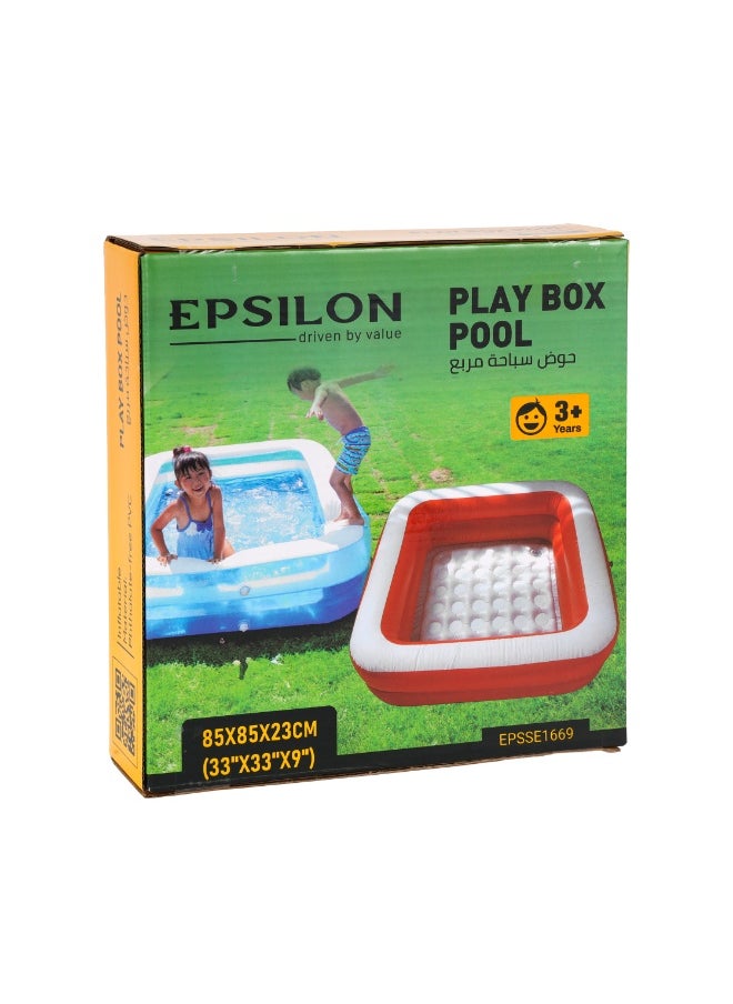 Epsilon Epsilon Play Box Pool- 85x85x23 cm (33x33x9"), Safe Inflatable Pools for Swimming, for 3+ Years/ Perfect for Home, Picnic, Park/ EPSSE1669 , Orange  - Image 4