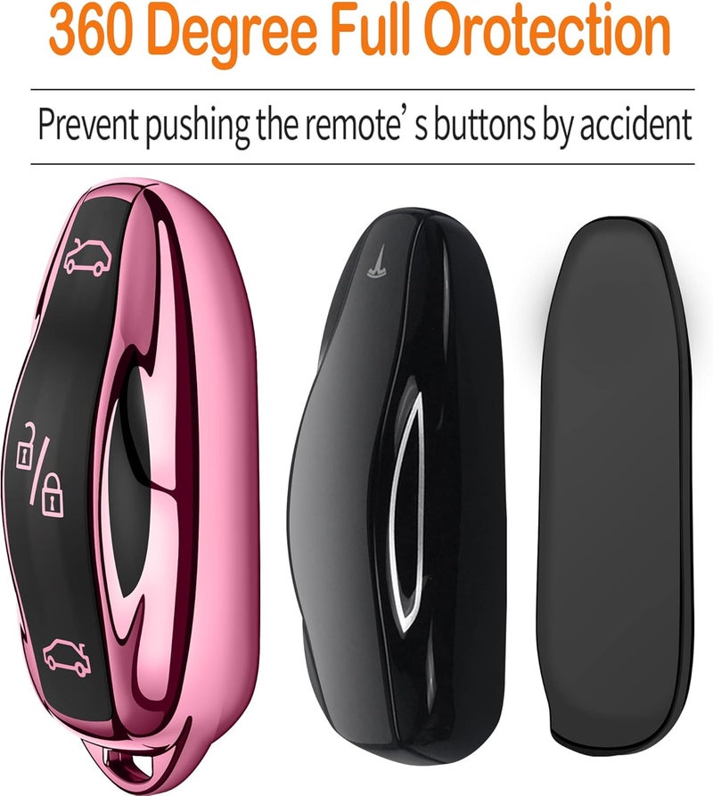 Sindeda Premium Key Fob Cover for Tesla Model S 3 Y - Pink Waterproof Keychain - Image 3