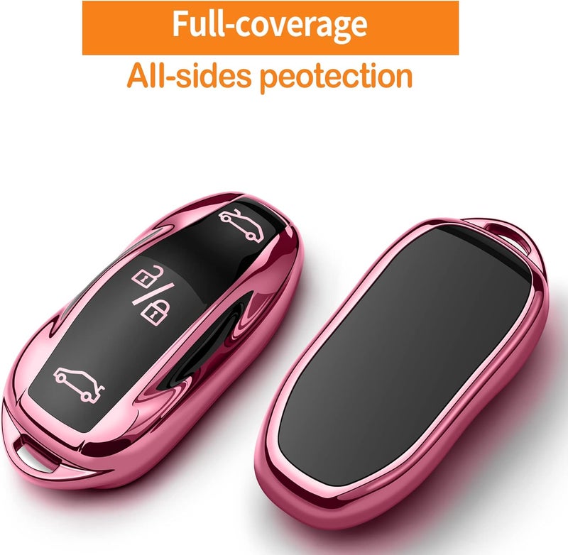 Sindeda Premium Key Fob Cover for Tesla Model S 3 Y - Pink Waterproof Keychain - Image 2