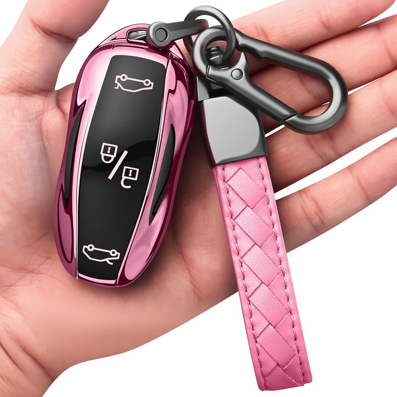 Sindeda Premium Key Fob Cover for Tesla Model S 3 Y - Pink Waterproof Keychain - Image 1