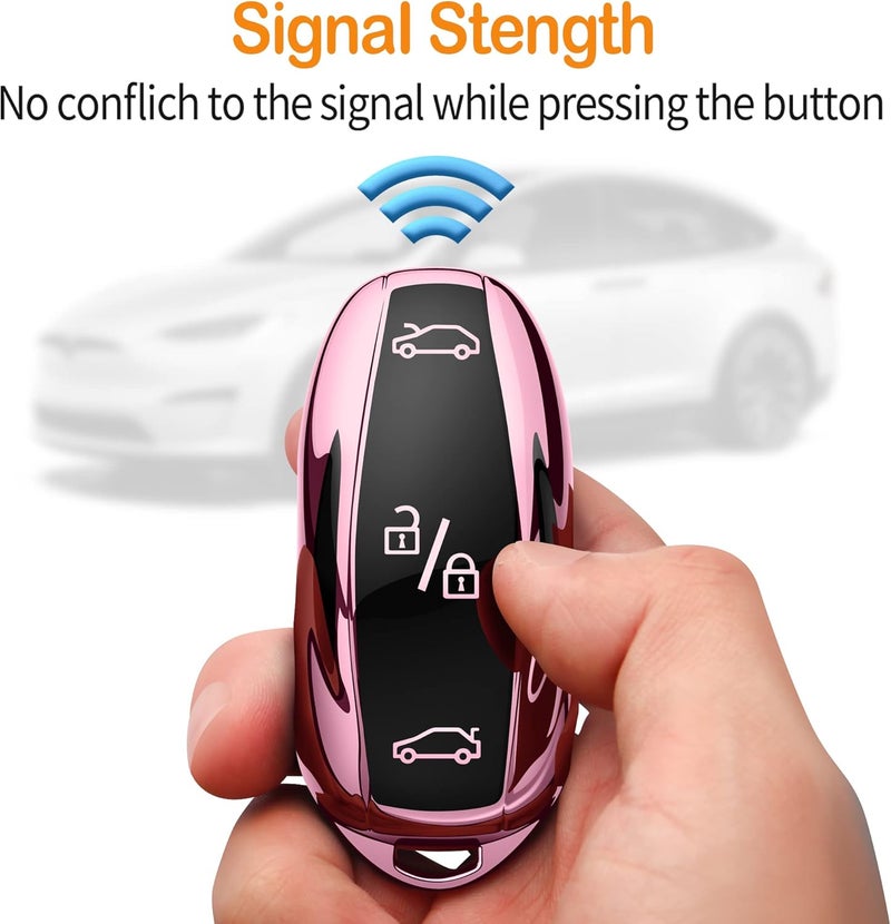 Sindeda Premium Key Fob Cover for Tesla Model S 3 Y - Pink Waterproof Keychain - Image 4