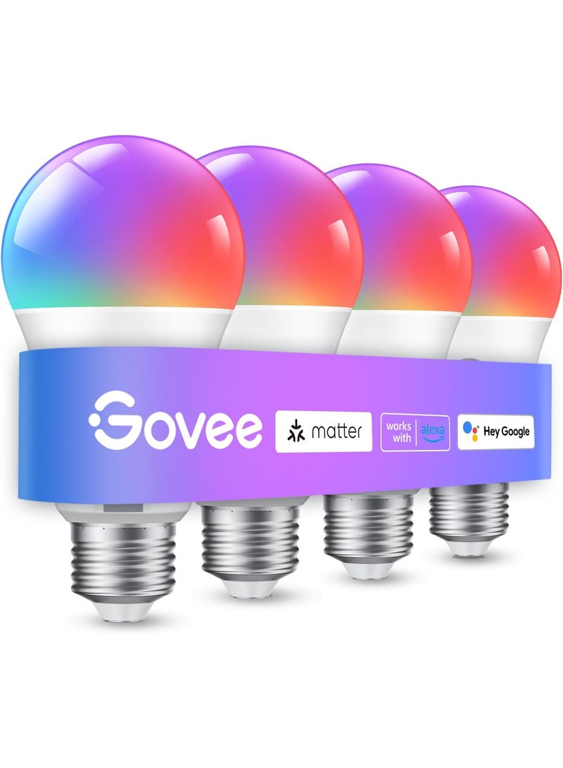 Govee Smart Light Bulbs, Color Changing Light Bulb, Work with Alexa and Google Assistant, 16 Million Colors RGBWW, WiFi & Bluetooth LED Light Bulbs, Music Sync, A19, 800 Lumens, 4 Pack - Image 1