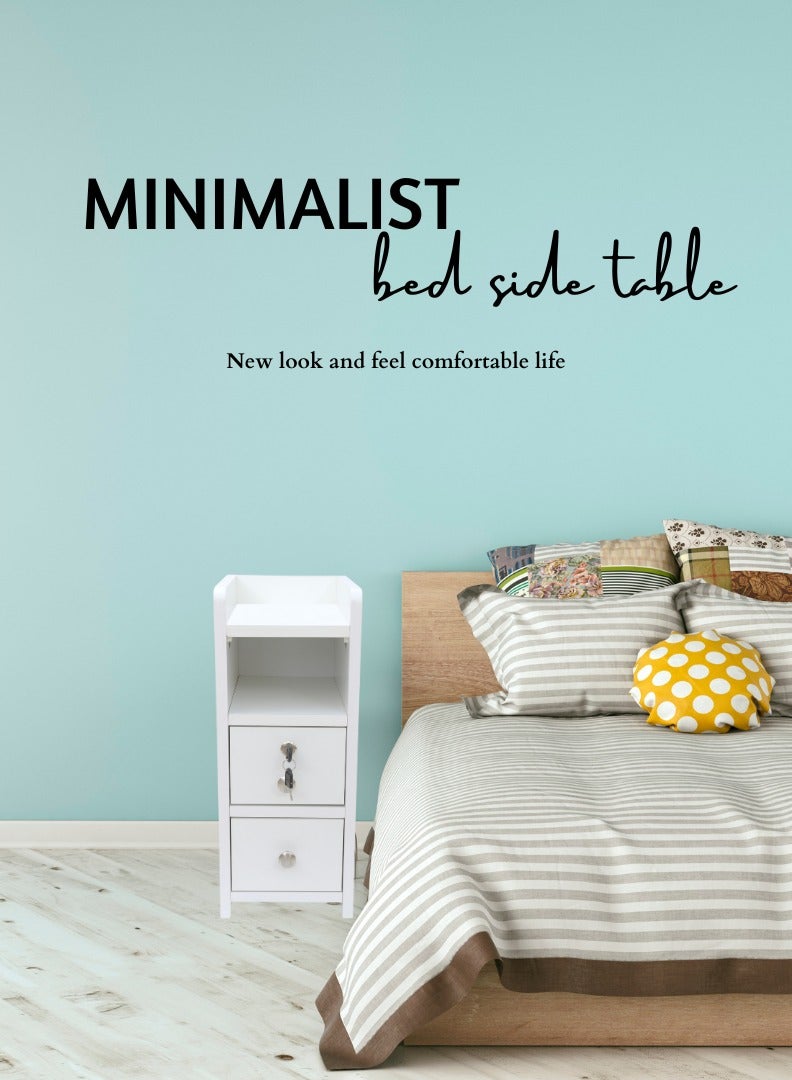 AFT Slim Minimalist Design Tall Nightstand /bedside Table / Mid Century Modern Design bedside table / Nightstand with 2 Drawers and Sturdy MDF Frame, Perfect for Modern Bedroom and living room Space, Ideal for small spaces, it combines functionality with style, offering storage without taking up much room. (White) Arfan - Image 4