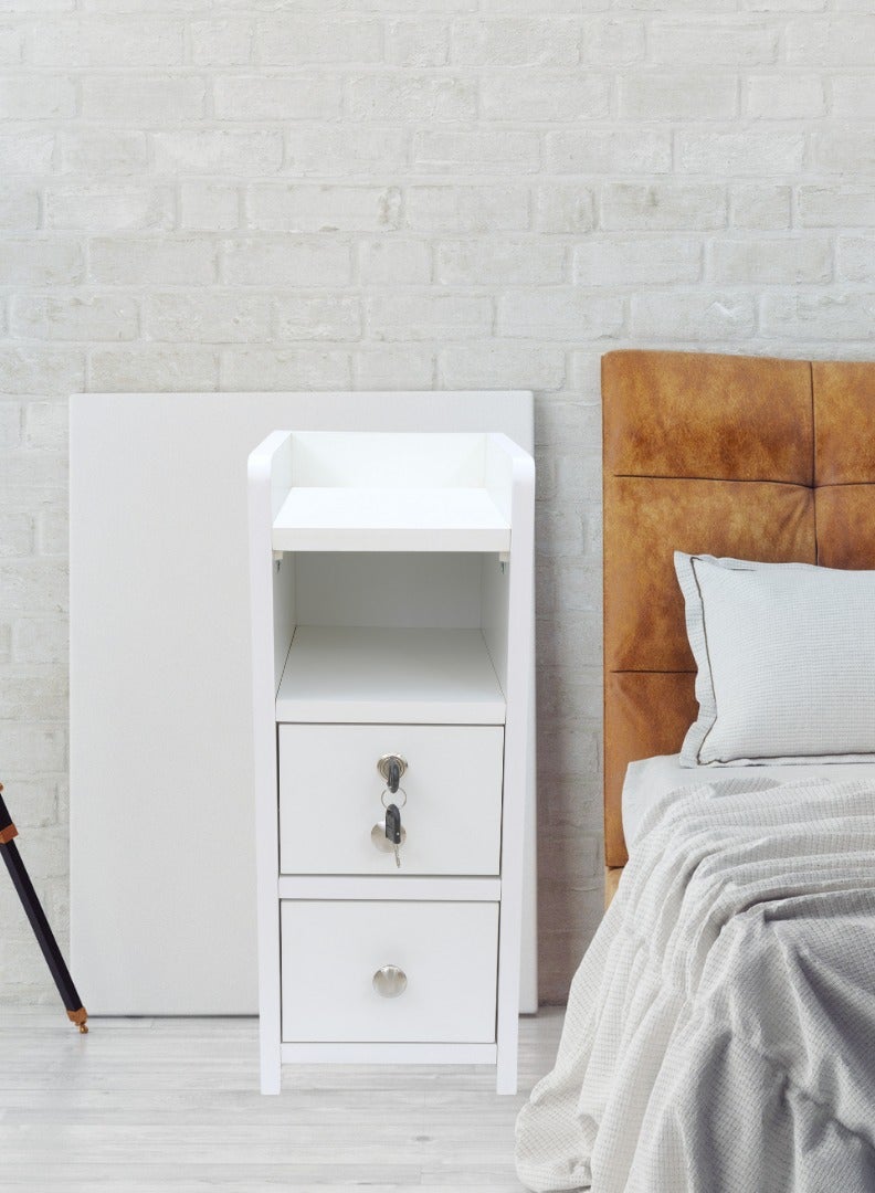 AFT Slim Minimalist Design Tall Nightstand /bedside Table / Mid Century Modern Design bedside table / Nightstand with 2 Drawers and Sturdy MDF Frame, Perfect for Modern Bedroom and living room Space, Ideal for small spaces, it combines functionality with style, offering storage without taking up much room. (White) Arfan - Image 5