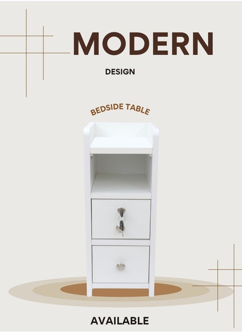 Slim Minimalist Design Tall Nightstand /bedside Table / Mid Century Modern Design bedside table / Nightstand with 2 Drawers and Sturdy MDF Frame, Perfect for Modern Bedroom and living room Space, Ideal for small spaces, it combines functionality with style, offering storage without taking up much room. (White) Arfan