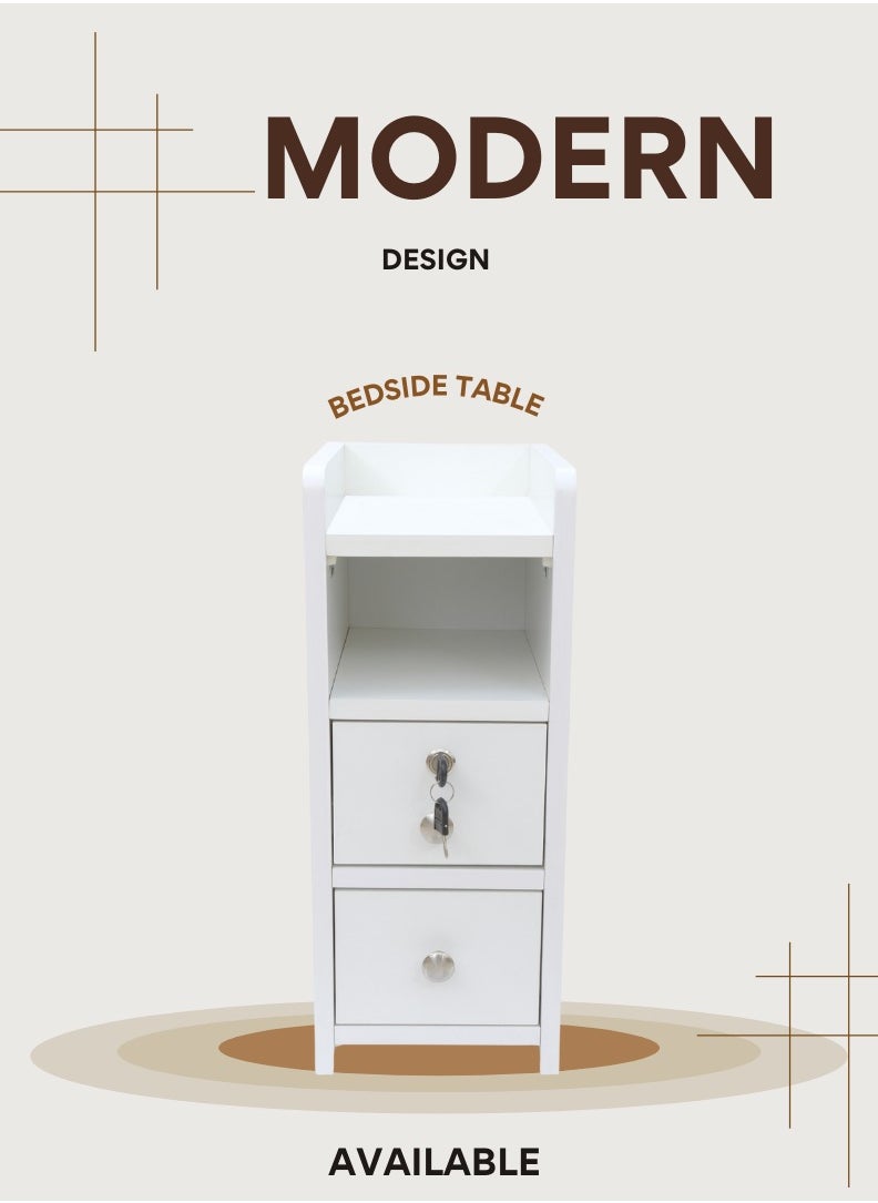 AFT - Slim Minimalist Design Tall Nightstand /bedside Table / Mid Century Modern Design bedside table / Nightstand with 2 Drawers and Sturdy MDF Frame, Perfect for Modern Bedroom and living room Space, Ideal for small spaces, it combines functionality with style, offering storage without taking up much room. (White) Arfan - Image 1