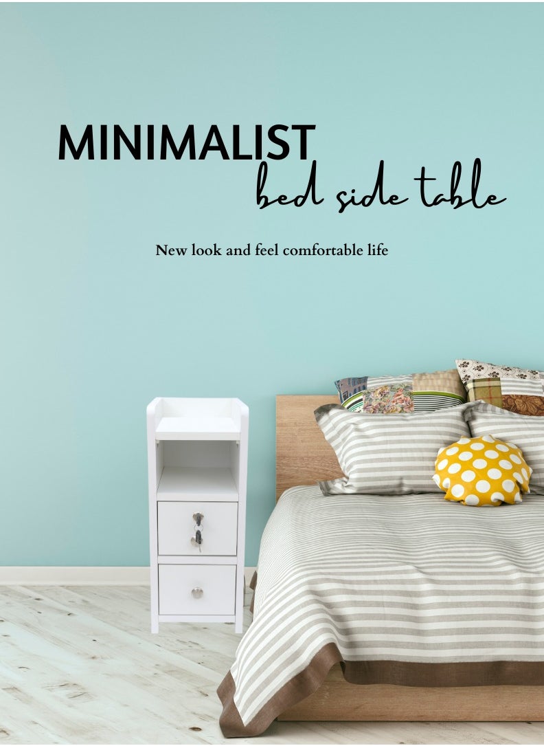 AFT - Slim Minimalist Design Tall Nightstand /bedside Table / Mid Century Modern Design bedside table / Nightstand with 2 Drawers and Sturdy MDF Frame, Perfect for Modern Bedroom and living room Space, Ideal for small spaces, it combines functionality with style, offering storage without taking up much room. (White) Arfan - Image 1