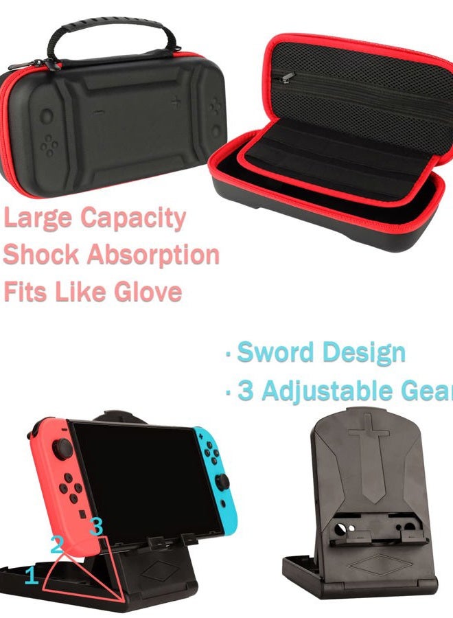 Arisll Switch Accessories - Family Bundle Accessories for Nintendo Switch, Carry Case& Screen Protector,4 Pack Joy Con Grips and Steering Wheels, Dockable Case Cover,Stand Mount,Joy Con Charger and More. - Image 5