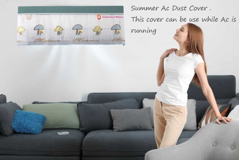 DARSHANAM WORLD Premium Work Indoor AC Dust Protection Cover Designer Summer Ac Cover for 1.5 Ton (38 X 12 X 9 inch ) (GREEN MASHROOM 1.5) - Image 5