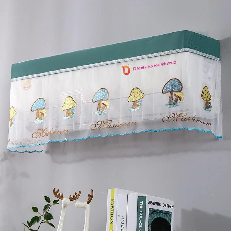 DARSHANAM WORLD Premium Work Indoor AC Dust Protection Cover Designer Summer Ac Cover for 1.5 Ton (38 X 12 X 9 inch ) (GREEN MASHROOM 1.5) - Image 1