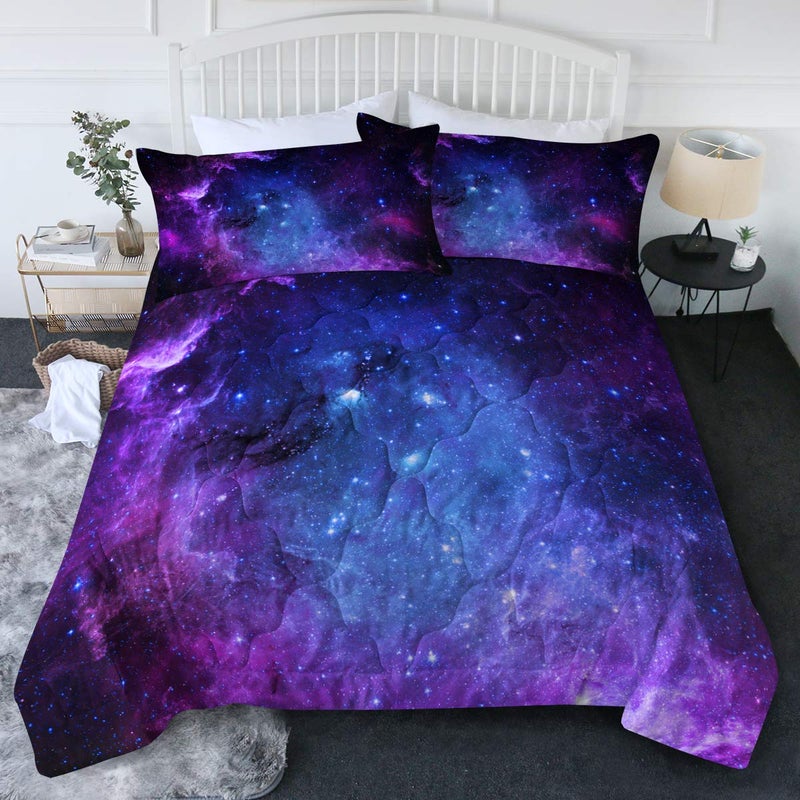 BlessLiving BlessLiving Boys Galaxy Bedding Set  TwinTwin XL 3 Piece Blue Purple Space Bedding with Comforter 3D Outer Space Galaxy Room Decor 