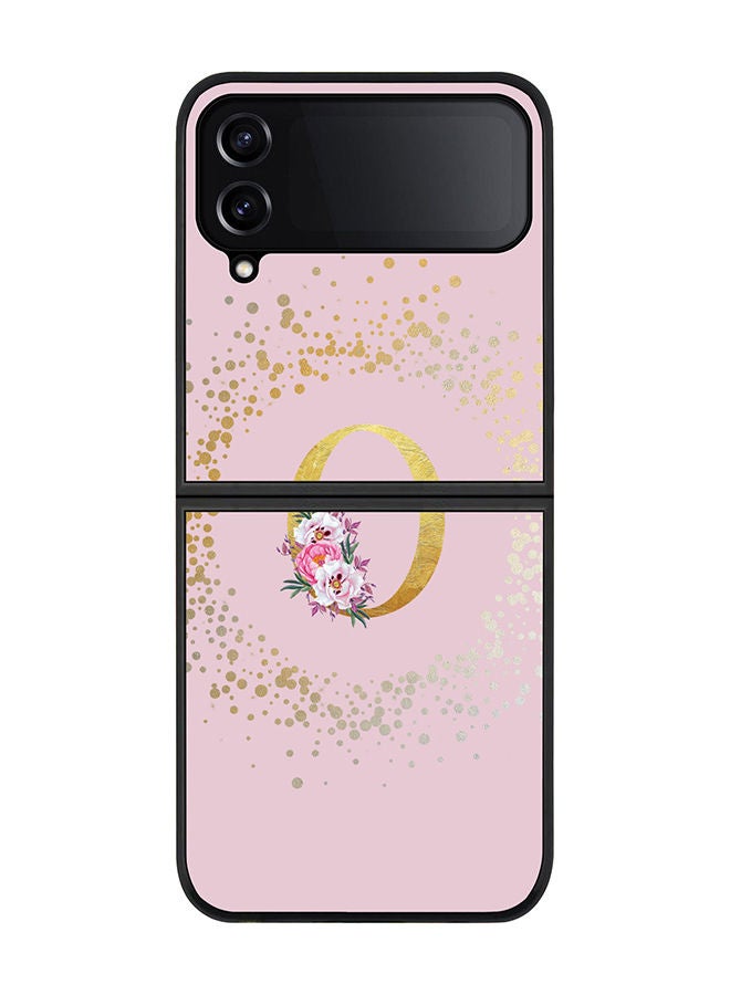 Stylizedd Rugged Black edge case for Samsung Galaxy Z Flip4 Slim fit Soft Case Flexible Rubber Edges TPU Gel Thin Cover - Custom Monogram Initial Letter Floral Pattern Alphabet - O (Pink) - Image 1