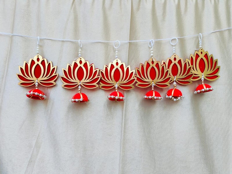 Nutts Handmade Wall Decor Lotus with jhumki Style Hanging for Home DecorDiwali DecorWedding and All Festival Decor  - Image 1