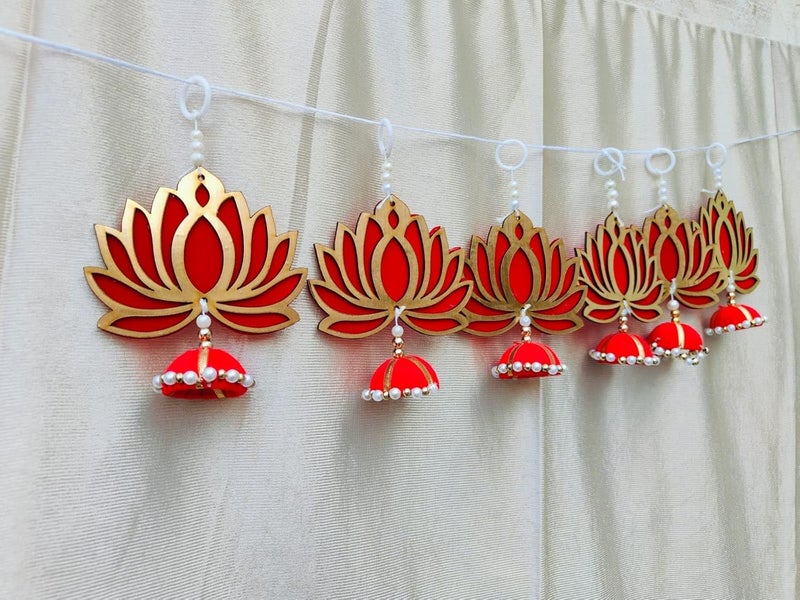 Nutts Handmade Wall Decor Lotus with jhumki Style Hanging for Home DecorDiwali DecorWedding and All Festival Decor  - Image 3