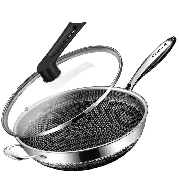 HYBRID 145INCH 316 STAINLESS STEEL PAN PFOA FREE NONSTICK WOK DISHWASHER OVEN SAFE STAY COOL HANDLE SKILLET WORKS WITH INDUCTION COOKTOPCERAMICGASELECTRIC STOVE