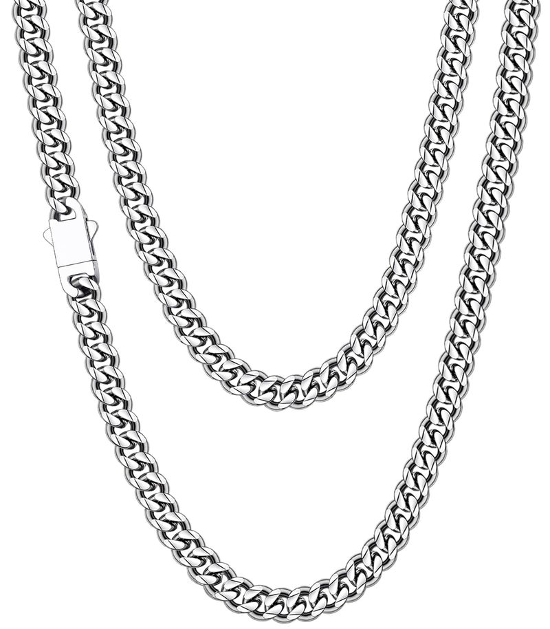 Fiusem 6mm Silver Colored Chains for Men, Silver Plated Cuban Link Chain Necklace for Men and Women, Stainless Steel Necklaces 20 Inch - Image 1