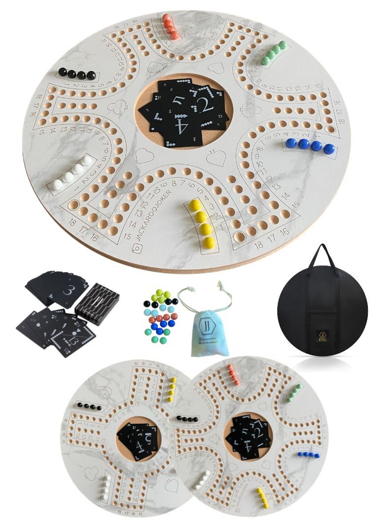 JACKAROOJOKER Jackaroo Jakaroo Wood Game Marble Color two side for 4 players and other side for 6 players with bag - Image 1