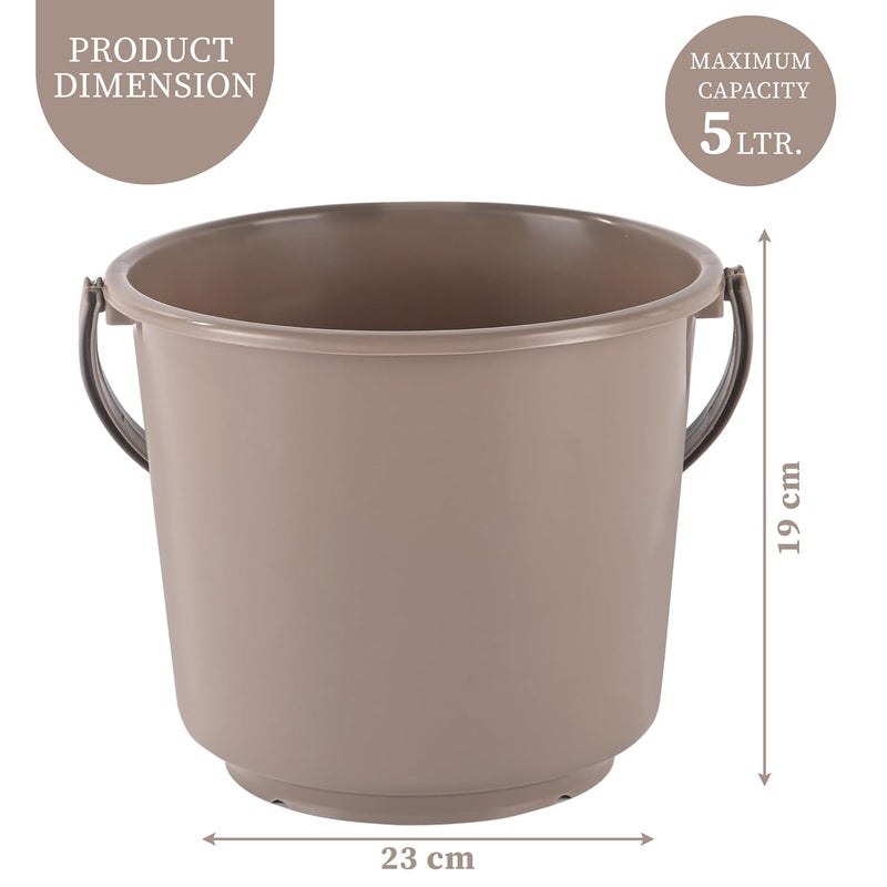 Kuber Industries 2 Pcs Compact Size Plastic 5 Litre Bucket with lid for Kitchen, Cleaning & Water Storage – Small Lightweight and Easy to Carry Utility Bucket Ideal for Mopping - Plain - Gray & Brown - Image 3