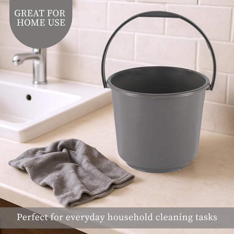 Kuber Industries 2 Pcs Compact Size Plastic 5 Litre Bucket with lid for Kitchen, Cleaning & Water Storage – Small Lightweight and Easy to Carry Utility Bucket Ideal for Mopping - Plain - Gray & Brown - Image 2